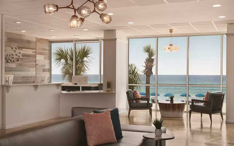 lobby and front desk at radisson hotel panama city beach oceanfront