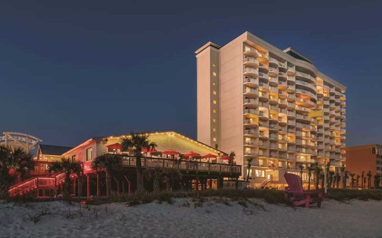 night view from beach of high rise at radisson hotel panama city beach oceanfront