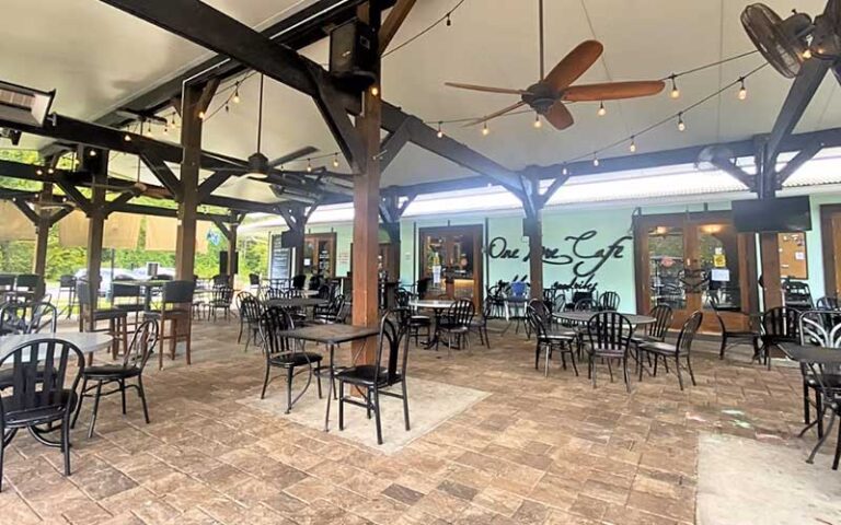 patio area with covered roof at one love cafe gainesville