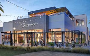 restaurant exterior with twilight sky at spurriers gridiron grille gainesville