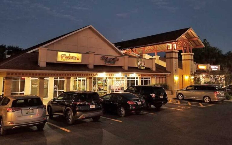 restaurant night exterior with lighting at embers wood grill gainesville