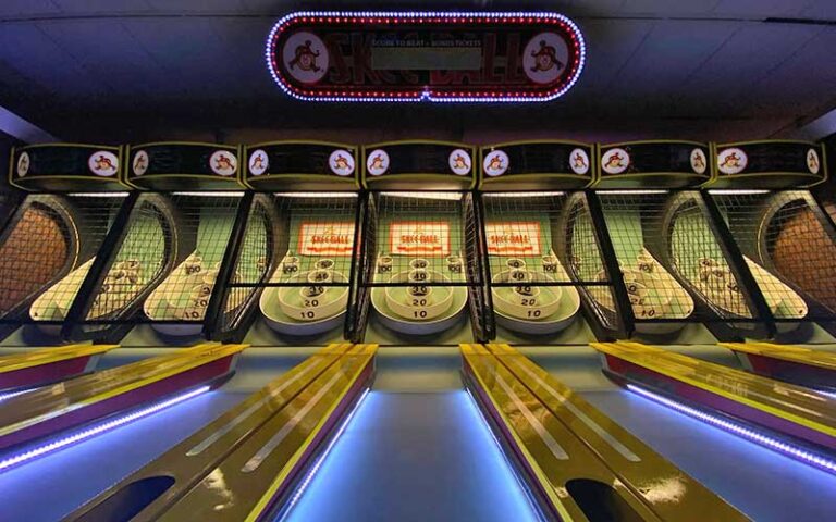 row of skee ball games at bragging rights amusements gainesville