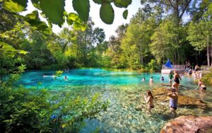 springs swimming hole with turquoise water and dock at ichetucknee springs state park gainesville