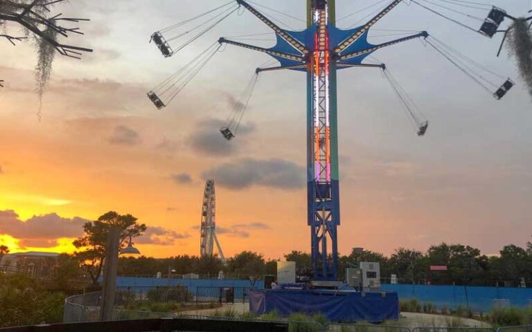 sunset view of swing ride at swampy jacks wongo adventure panama city beach