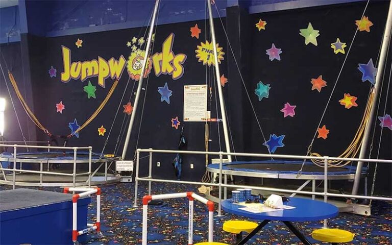 two trampoline jumpworks sets with space mural at skate station funworks gainesville