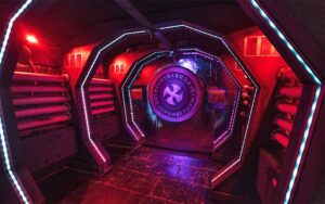 vault door with red lighting at royal escape games panama city beach