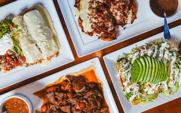 view from above of tableful of entrees at las carretas mexican restaurant gainesville