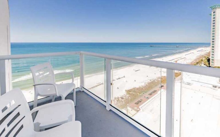 view from corner balcony with white sand beach at hampton inn suites panama city beach beachfront