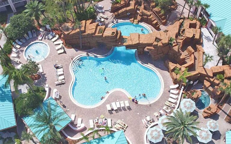 aerial view of pool with slides and features at radisson resort at the port cape canaveral