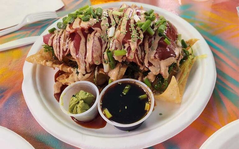 ahi steak salad with dressing at schooners wharf bar key west