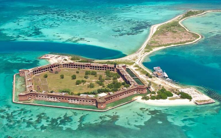 aerial view of dry tortugas park with fort at key west seaplane adventures