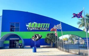 blue and green exterior with entrance and sign at andretti thrill park melbourne