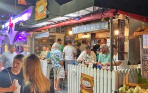 busy night sidewalk cafe at djs clam shack key west