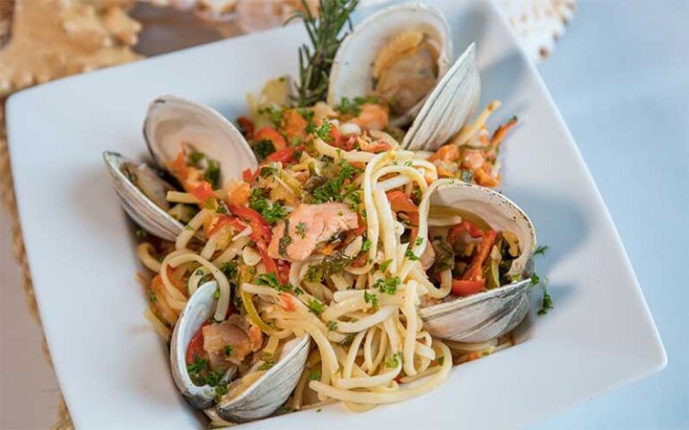 clam linguine on square platter at pier 62 oceanfront restaurant bar cocoa beach