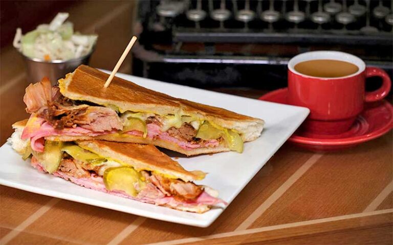 cuban sandwich entree with coffee and typewriter at hemingways tavern melbourne