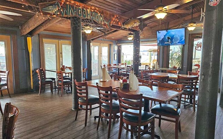 dining room indoor with wood accents at rustys seafood oyster bar cape canaveral