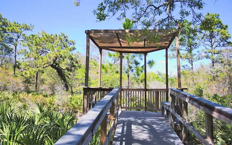 end of boardwalk with covered viewing area at erna nixon park west melbourne