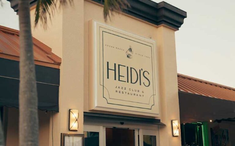 exterior of building with logo sign at heidis jazz club restaurant cocoa beach