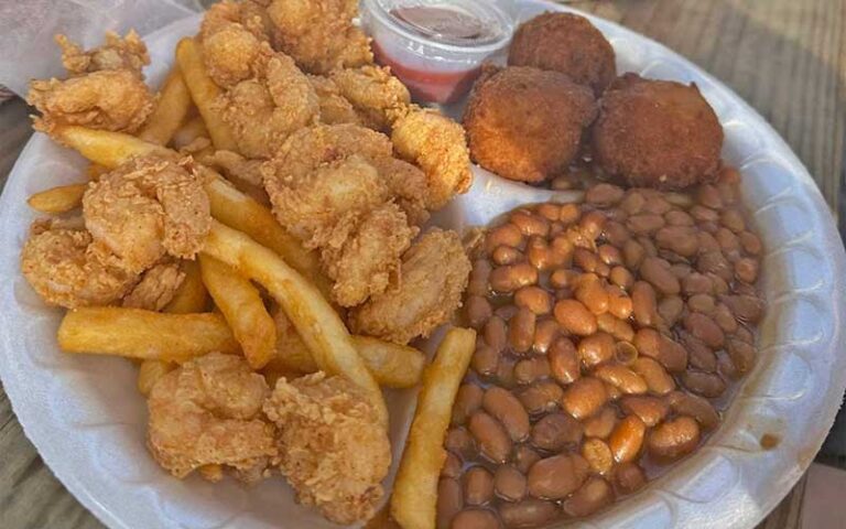 fried shrimp with sides at lone cabbage fish camp cocoa