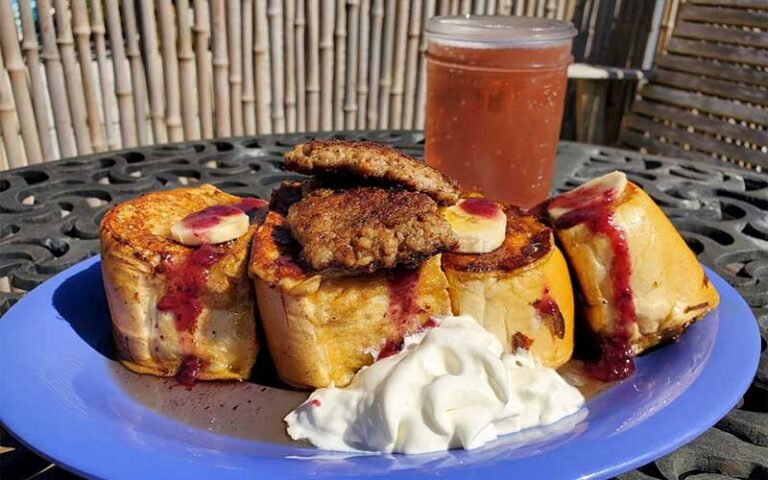 french texas toast with sausage patties at the tiny turtle cocoa beach