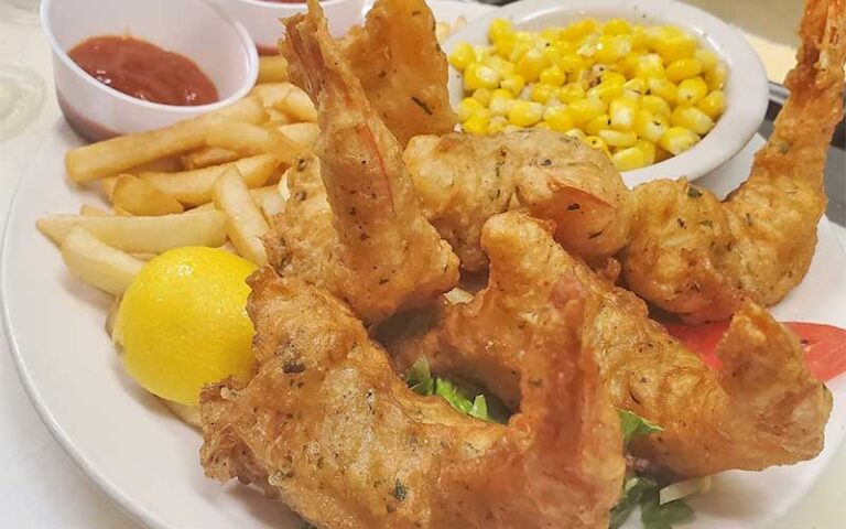 fried breaded shrimp with sides at sunrise diner cocoa beach