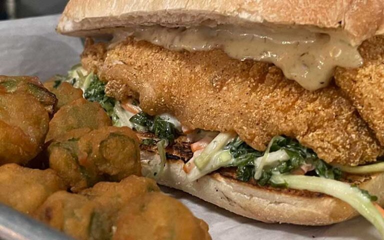 fried okra and catfish poboy at cocoa beach fish camp