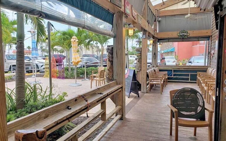 front patio with covered dining deck at long doggers cocoa beach