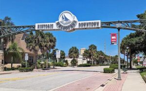 gateway sign over main street at downtown melbourne space coast