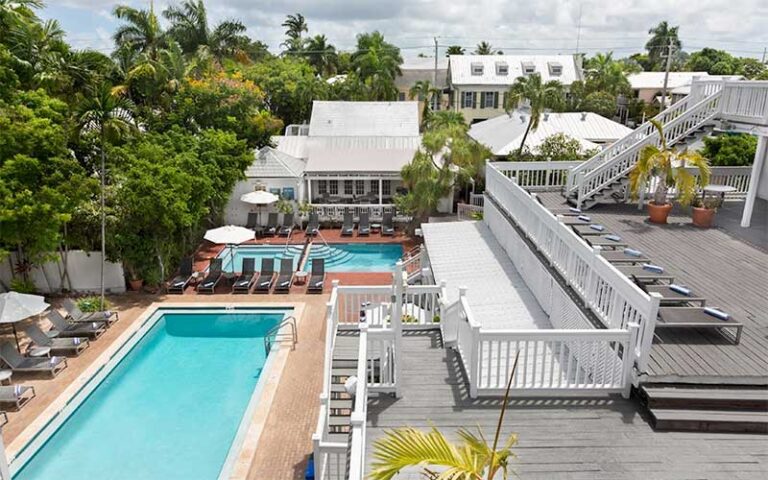 hotel sundecks with pools and loungers at nyah key west