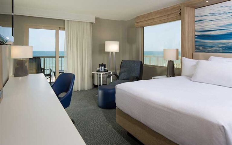 king size bed suite with balcony at crown plaza melbourne oceanfront