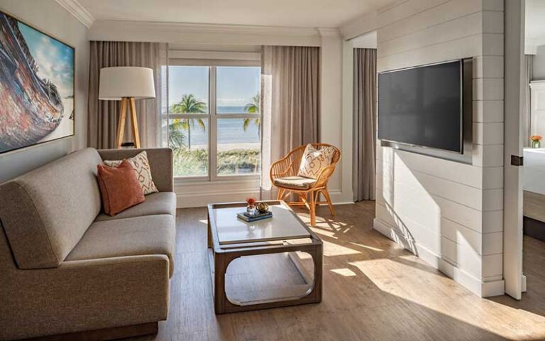 living room area of suite with view at margaritaville beach house key west