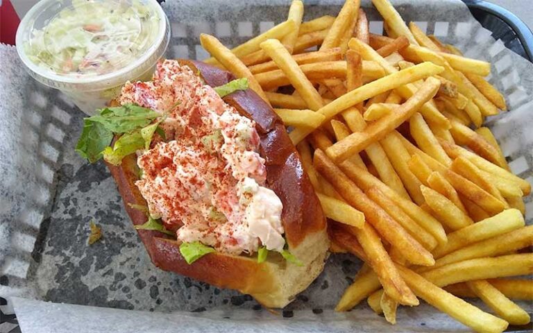 lobster roll with fries and slaw at jazzys mainely lobster cocoa beach