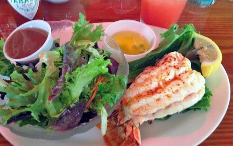 lobster tail platter with dips at two friends patio restaurant key west