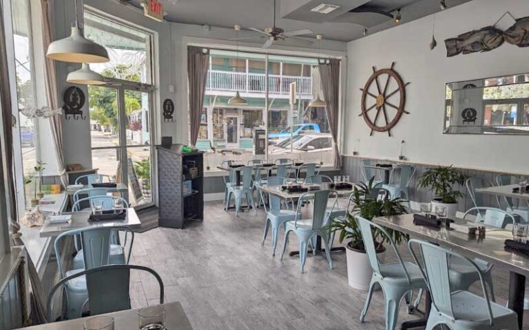 nautical themed dining area with windows at thirsty mermaid key west