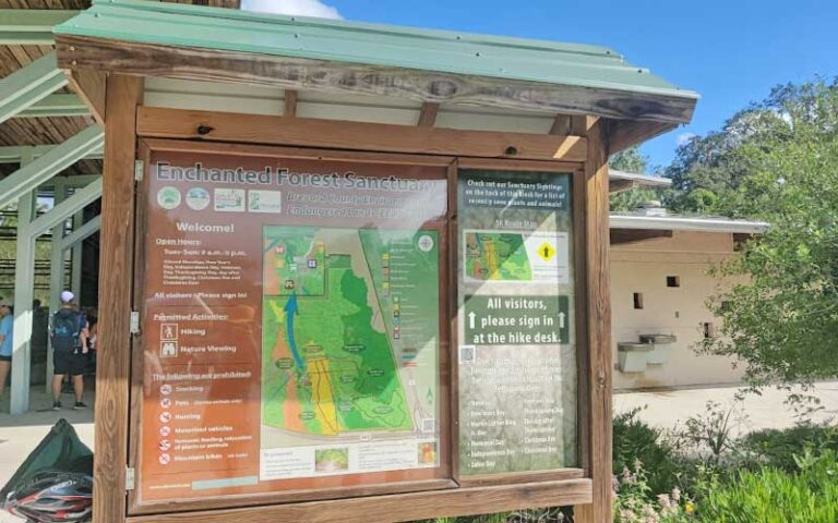 park map with info in front of center at brevard county enchanted forest sanctuary titusville