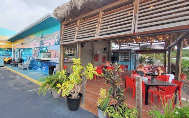 patio area next to restaurant at jazzys mainely lobster cocoa beach