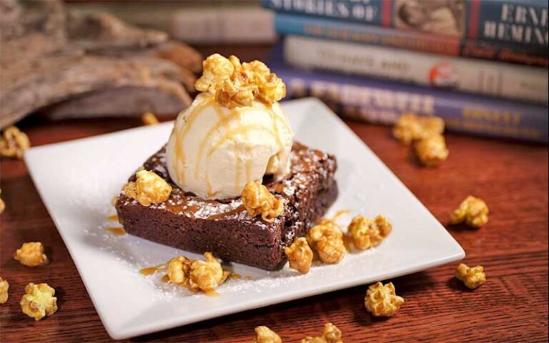 popcorn brownie dessert plated with books at hemingways tavern melbourne