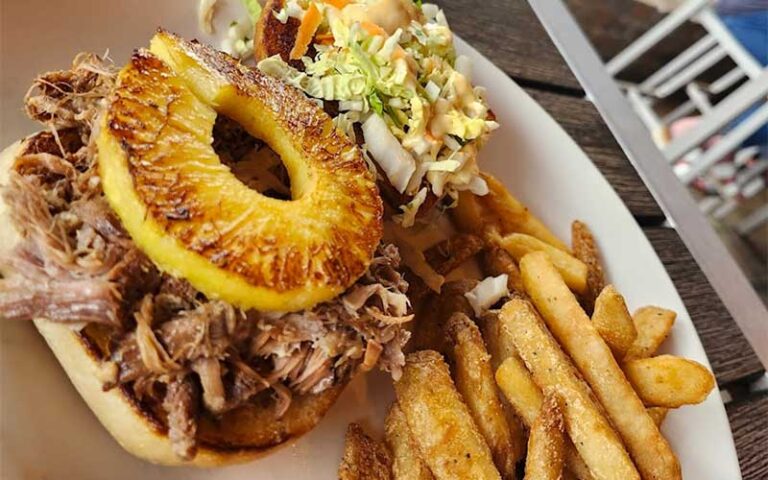 pulled pork sandwich with pineapple at dolphins waterfront bar grill at cape crossing merritt island