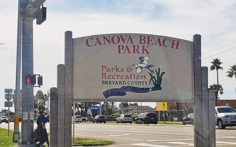 roadside park sign along a1a intersection at canova beach park indialantic