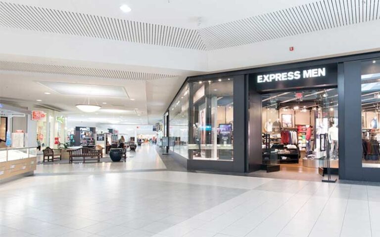 roomy mall interior corridor with express store at melbourne square space coast