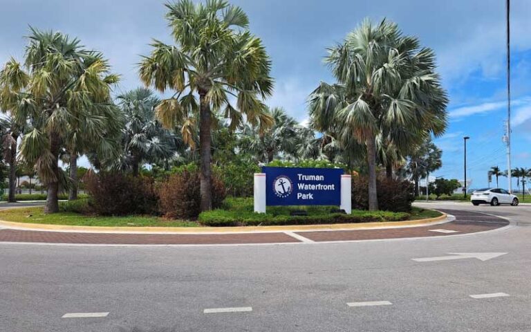 sign in the roundabout median with trees at truman waterfront park key west