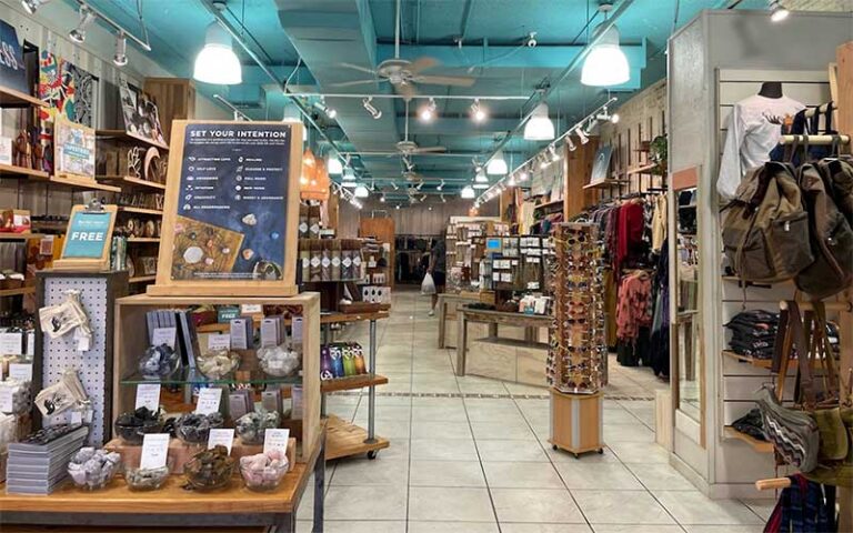 store interior with leather goods and crystals at earthbound trading co key west