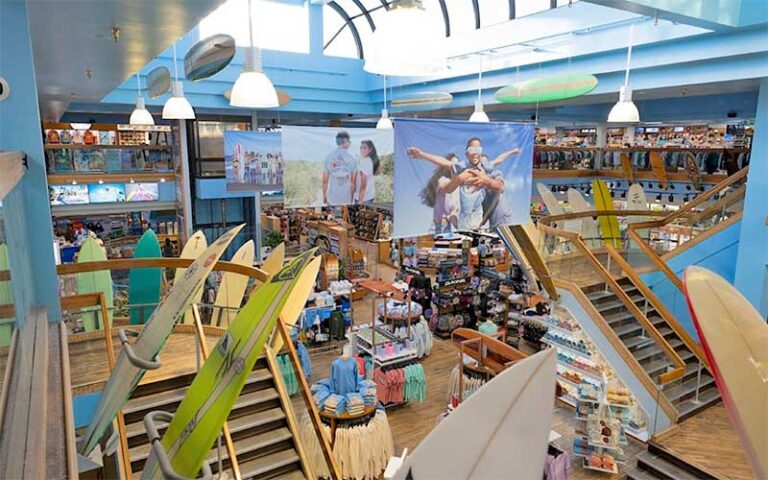 view from loft of two story store with atrium at ron jon surf shop cocoa beach