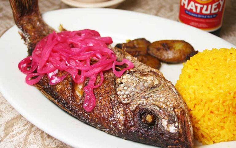 whole baked fish with beer and rice at el siboney restaurant key west