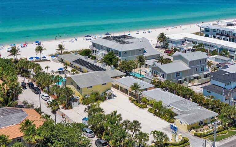 aerial view of hotel property on beach at white sands beach resort holmes anna maria island