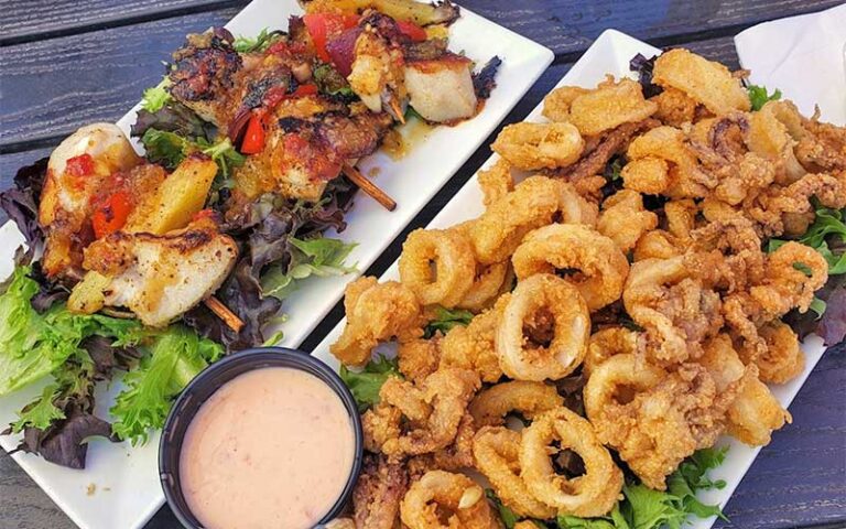 calamari and tropical salad platters at the ugly grouper holmes beach anna maria island