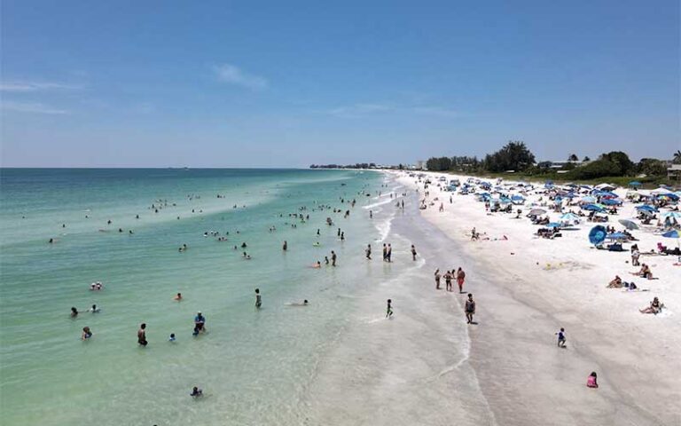 crowded beach with green water at manatee public beach bradenton anna maria island