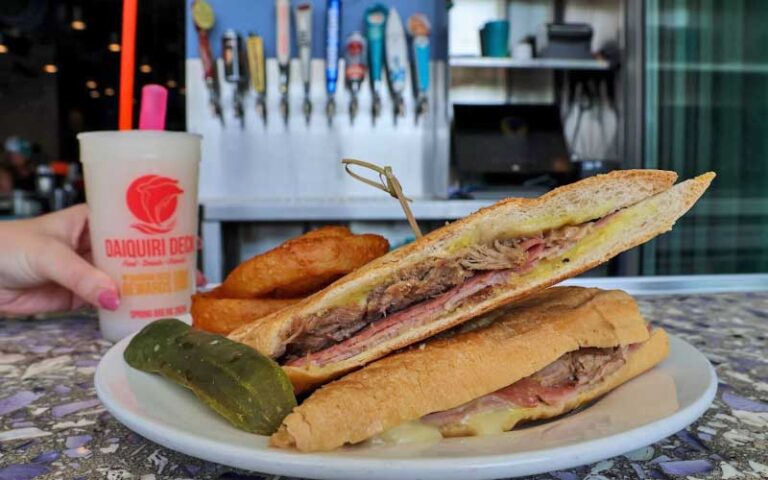 cuban sandwich entree with bar taps at daiquiri deck anna maria island