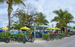 entrance to tiki bar area with waterfront outdoor tables at bridge tender inn bradenton beach anna maria island