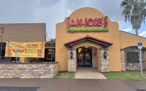 front exterior of entrance with banner at san joses original mexican restaurant lake buena vista